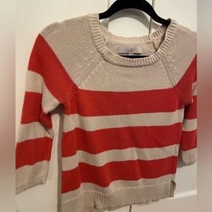 Loft orange and beige striped sweater 3/4 sleeve